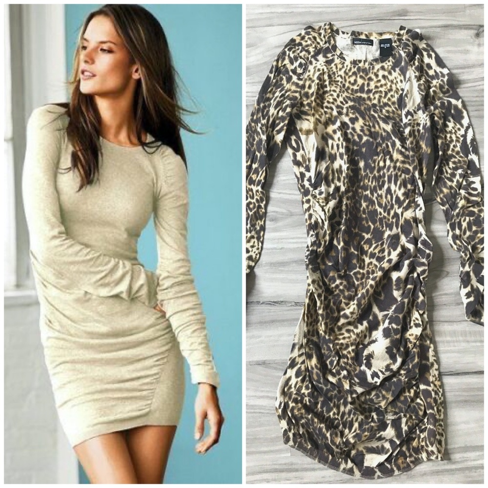 NWOT VICTORIA'S SECRET CREWNECK LEOPARD PRINT RUCHED SWEATERDRESS S